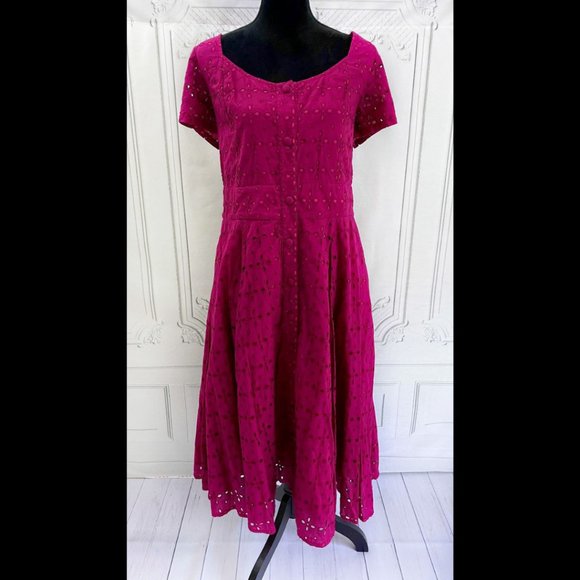 Magenta Eyelet Fit & Flare Dress eShakti BEAUTIFUL custom 12/14 - Picture 5 of 5